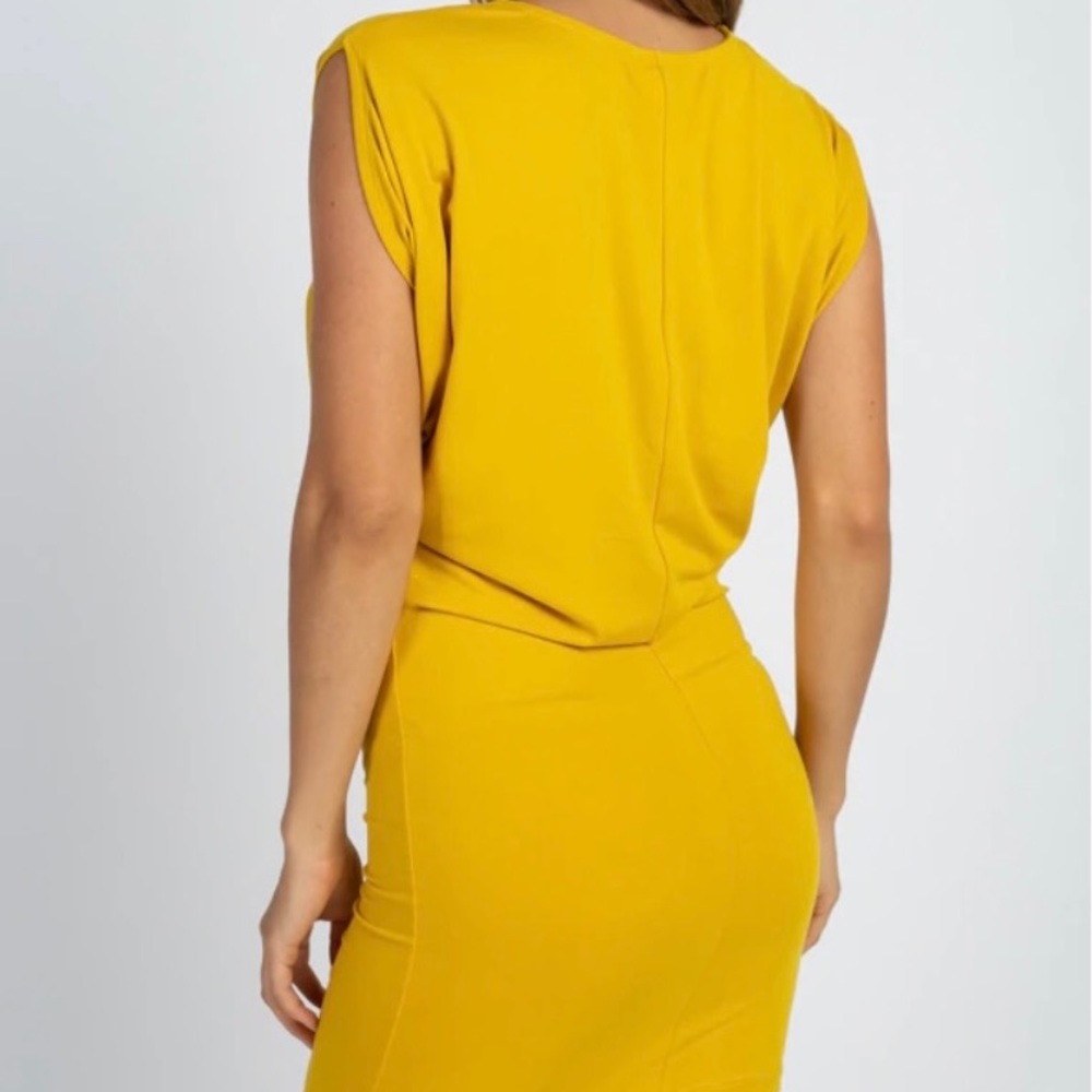 Mustard Yellow Sleeveless Mini Dress | Stretch Knit Fabric | Two-Way Styling - Picture 3 of 5